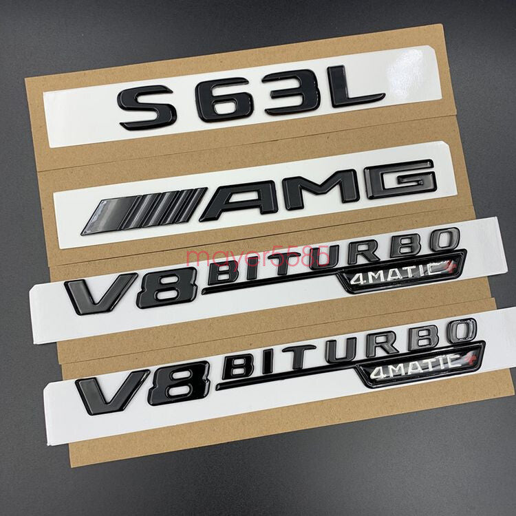 Glossy Black S63L AMG V8 BITURBO Trunk Emblem Badge Sticker For Mercedes Benz