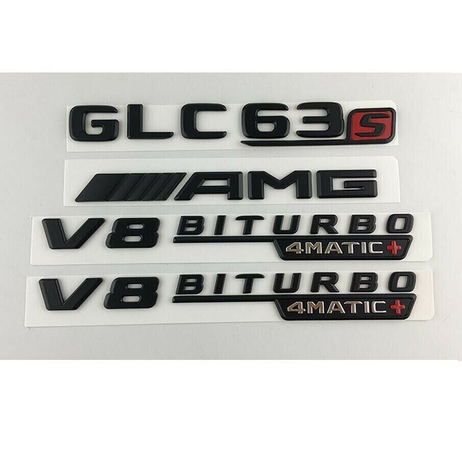 matte Black Emblems Badges for Mercedes X253 GLC63s AMG V8 BITURBO 4MATIC+