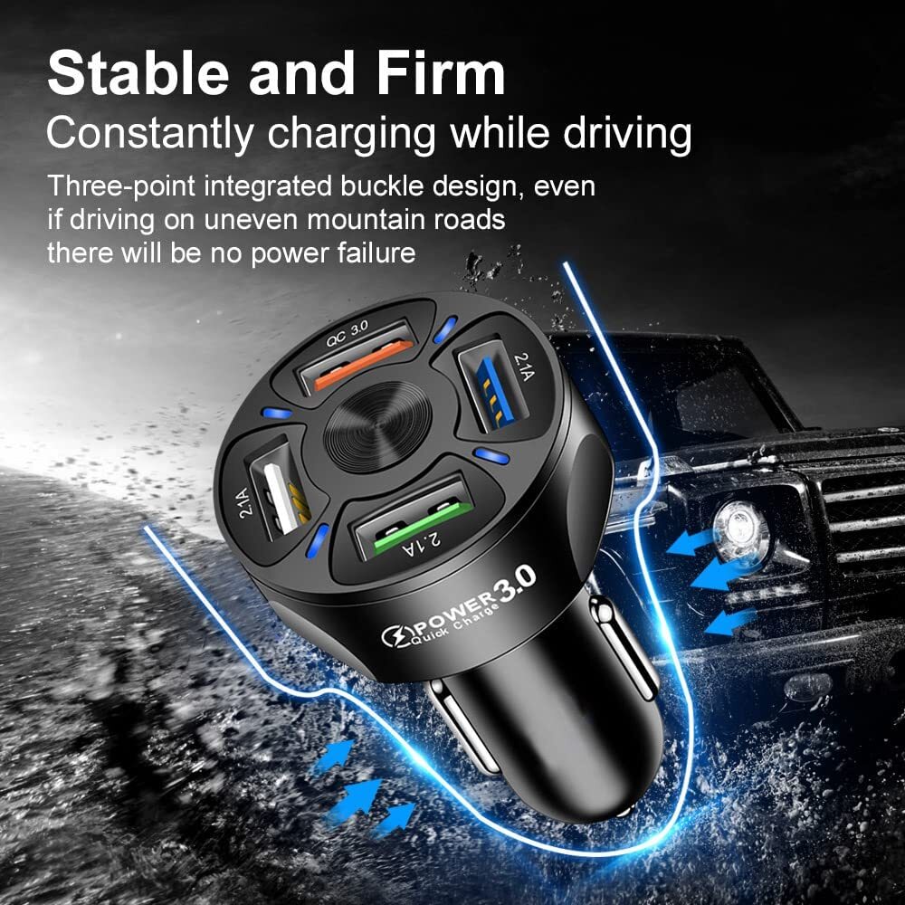 4Port USB Phone Car Charger Adapter QC 3.0 Fast Charging Accessories LED Display