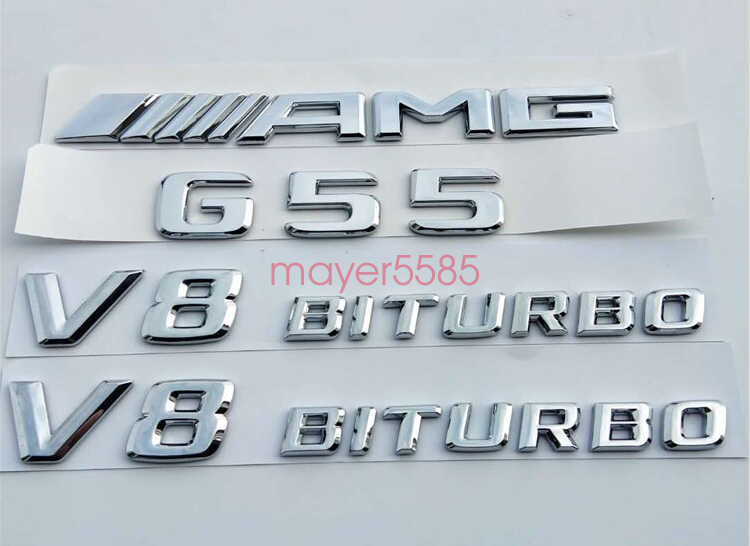 Chrome " G55 AMG V8 BITURBO " Letters Trunk Embl Badge Sticker for Mercedes Benz
