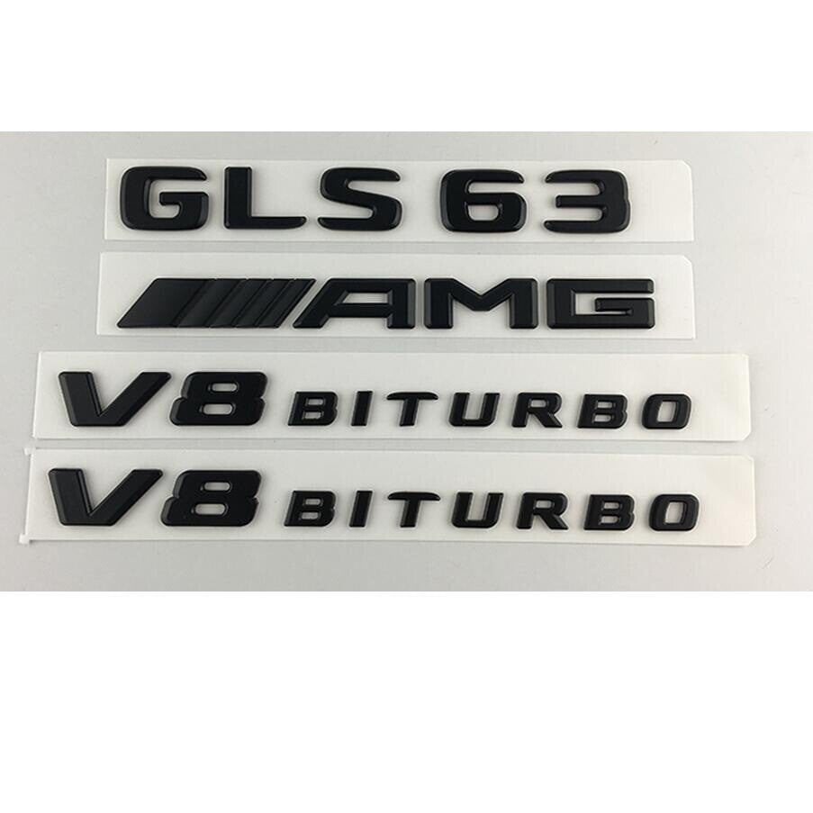 Black GLS63 AMG V8 BITURBO Trunk Fender Emblems Badges for Mercedes Benz X166
