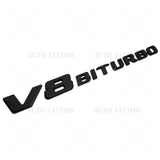 2x 17+ V8 BITURBO AMG Logo Side Fender Marker Nameplate Emblem Badge Matte Black