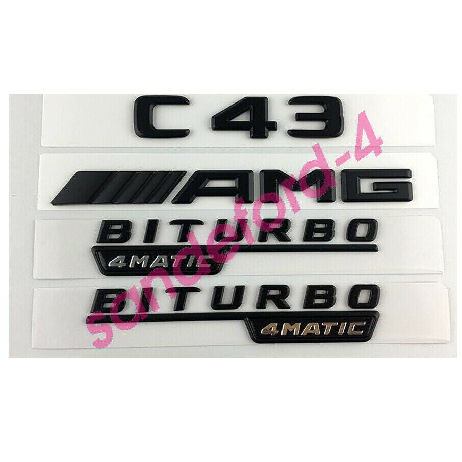 Black C43 AMG BITURBO 4MATIC Trunk Fender Badges Emblems for Mercedes ben