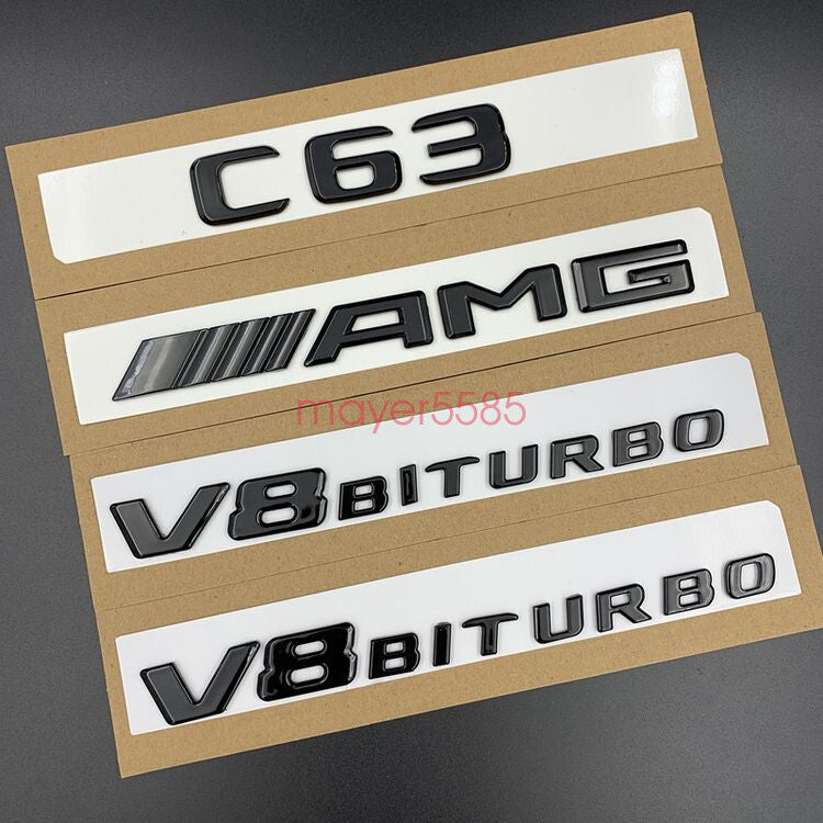 Glossy Black C63 AMG V8 BITURBO Trunk Emblem Badge Sticker For Mercedes Benz C63