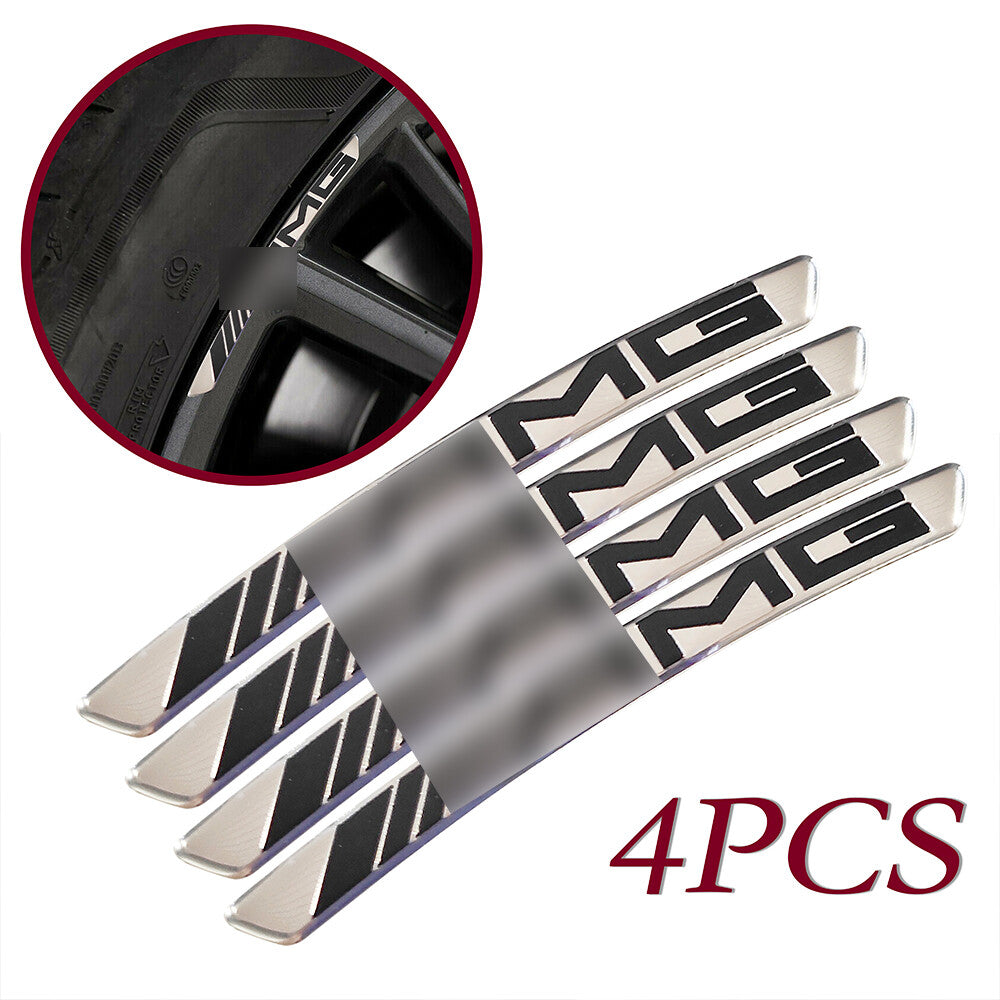 4Pcs Wheels Rim Stickers Fit for AMG Chrome Black Metal Strong Adhesive Decals