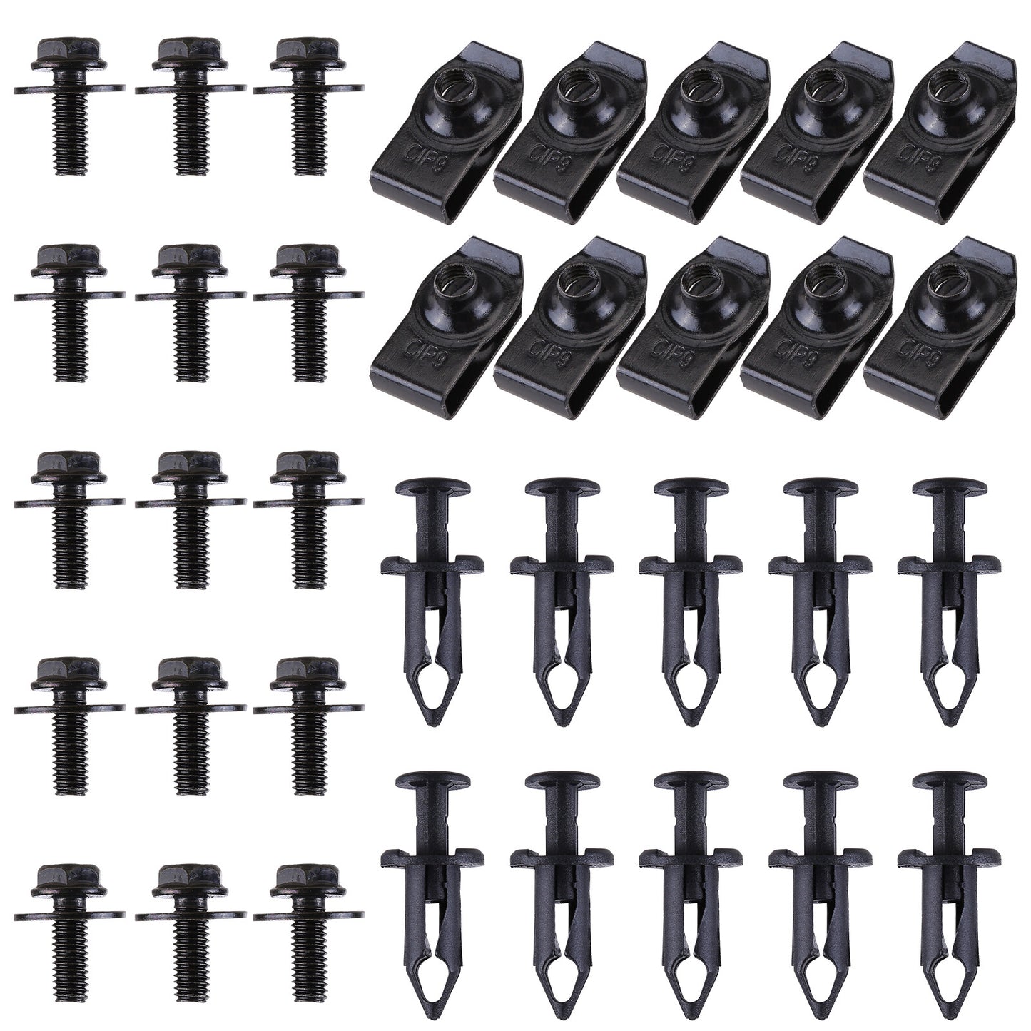 Nissan 35 Pcs Body Bolts & U-nut Clips- M6 Engine Under Cover Splash Shield