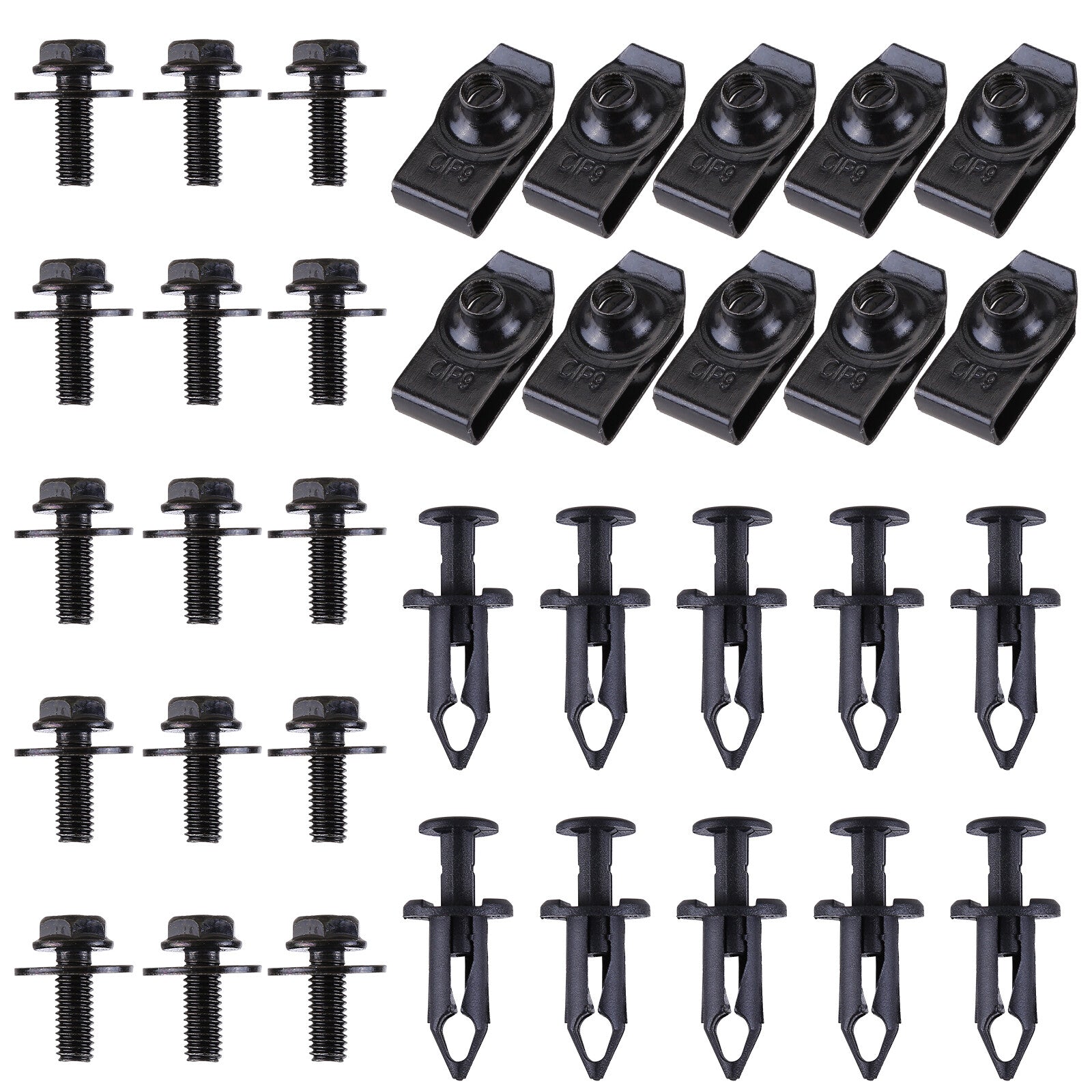 Nissan 35 Pcs Body Bolts & U-nut Clips- M6 Engine Under Cover Splash Shield