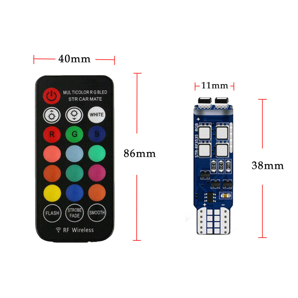 1 Set 168 194 T10 Car Parking Lights RGB LED Bulbs w/RF Remote Control Universal