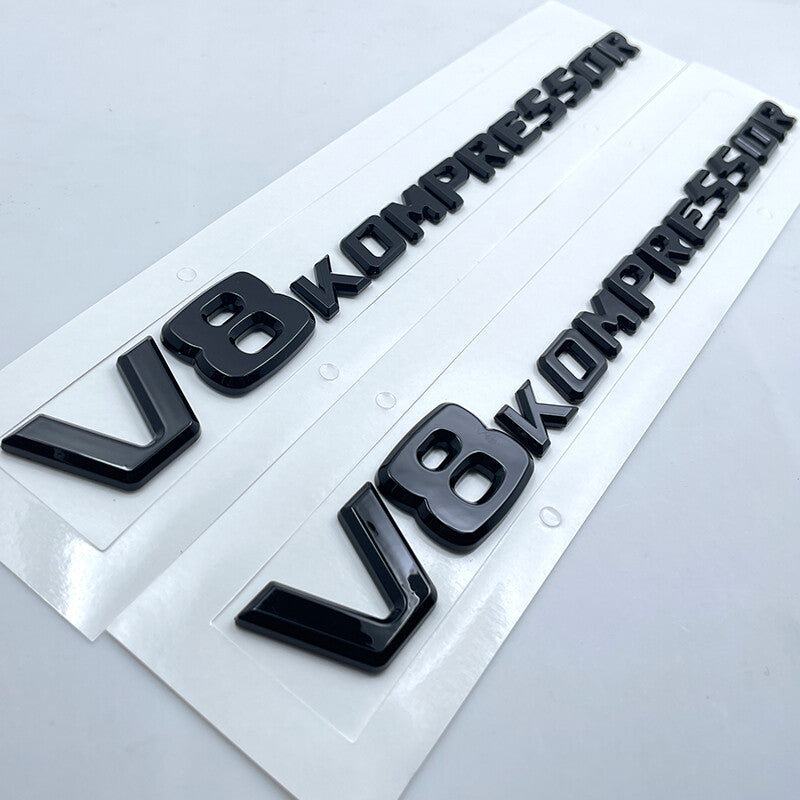 2X Gloss Black V8 KOMPRESSOR Side Fender Emblem Badge FOR Mercedes Benz AMG