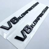 2X Gloss Black V8 KOMPRESSOR Side Fender Emblem Badge FOR Mercedes Benz AMG