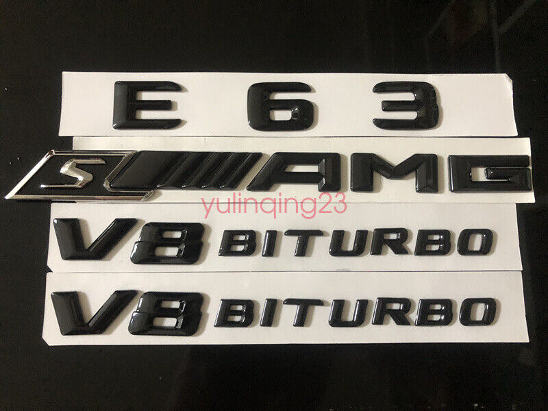 Gloss Black E63 + S AMG V8 BITURBO Trunk Emblem Badge Sticker