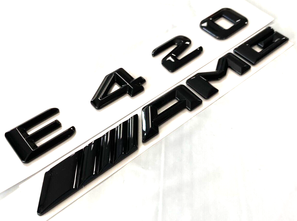 2X GLOSS BLACK E420+AMG FOR MERCEDES E420 REAR TRUNK EMBLEM BADGE NAMEPLATE