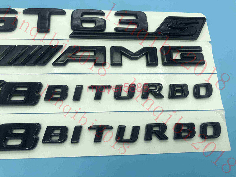 Gloss Black Trunk Fender Badges Emblems for Mercedes Benz GT63 S AMG V8 BITURBO