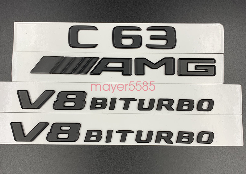 Matte black C63 AMG V8 BITURBO Trunk Emblem Badge Sticker For Mercedes Benz