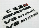for MERCEDES C-CLASS GLOSS BLACK SET AMG C63 S+V8BITURBO BADGES EMBLEMS STICKER
