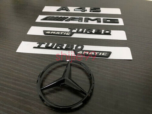 Gloss Black A45 AMG TURBO 4MATIC Rear Star Emblem PACKAGE replacement Badge W176