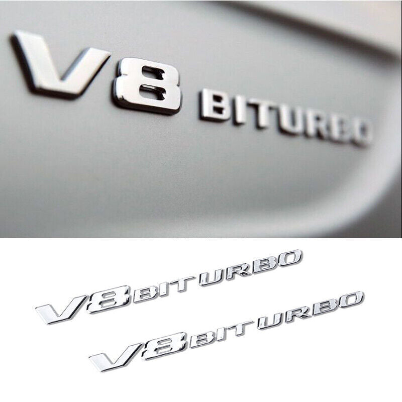 2pcs V8 BITURBO Chrome Fender Side Emblem Badge for C63 E63 G63 S63 GLE63 W205