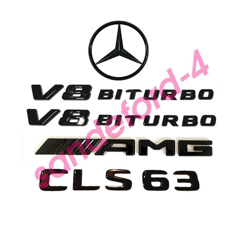 CLS63 AMG V8 BITURBO Rear Star Emblem Black Badge Combo Set for Mercedes W218