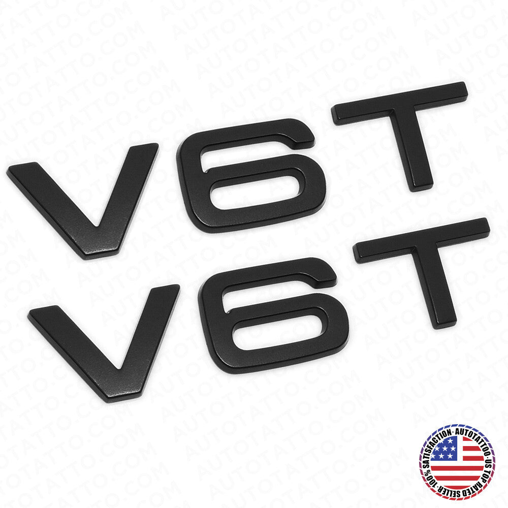 2x Audi Matte Black V6T Side Fender Marker Letter Nameplate Emblem Badge Sport