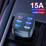 6 Port USB Phone Charger Adapter Fast Charging QC3.0 LED Display Car Accessories