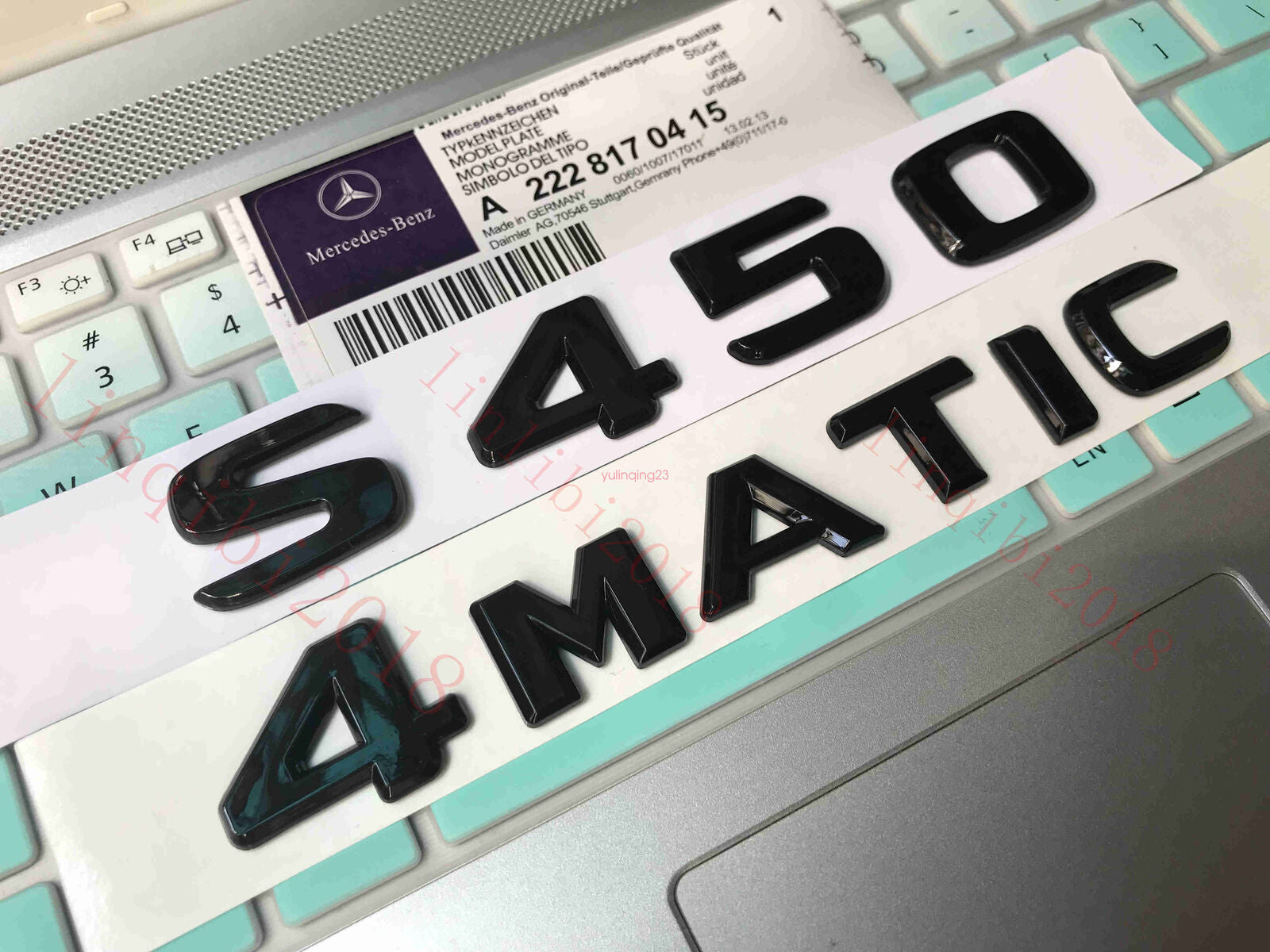 Gloss Black " S450 4 MATIC " Number Letters Trunk Badge Emblem