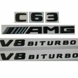 Gloss Black Letters C63 AMG V8 BITURBO Trunk Fender Emblems for Mercedes Benz