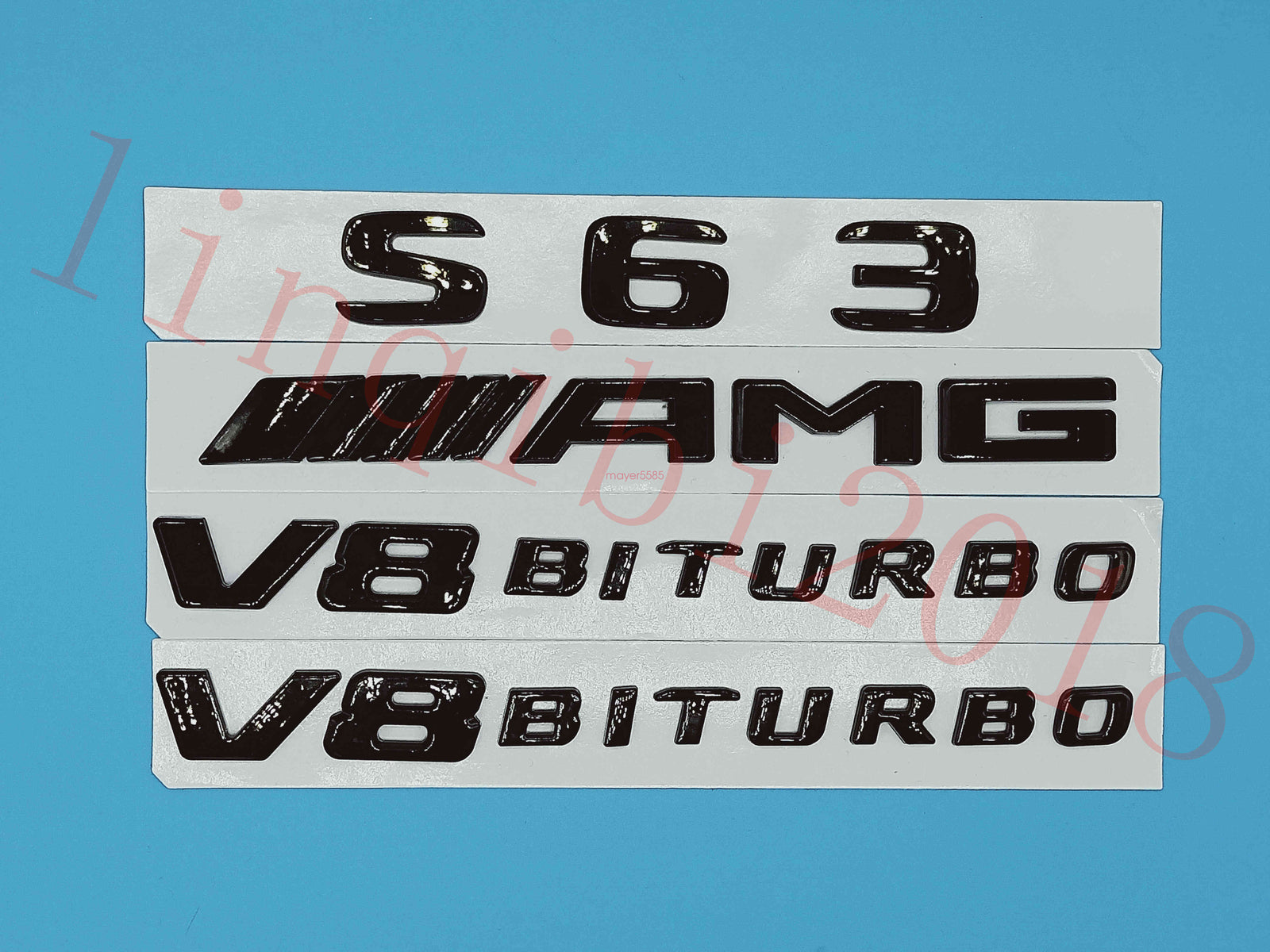 Gloss Black Flat S63 +AMG+ V8 BITURBO Trunk Embl Badge Sticker for Mercedes Benz
