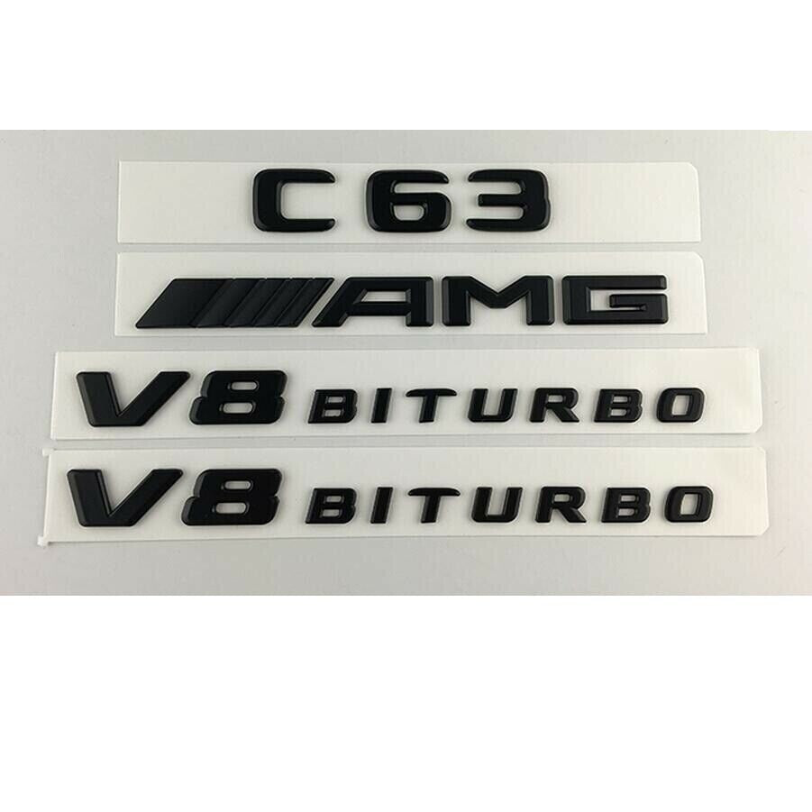 Matt Black C63 AMG V8 BITURBO Trunk Fender Emblems Badges for Mercedes Benz W205