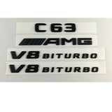 Matt Black C63 AMG V8 BITURBO Trunk Fender Emblems Badges for Mercedes Benz W205