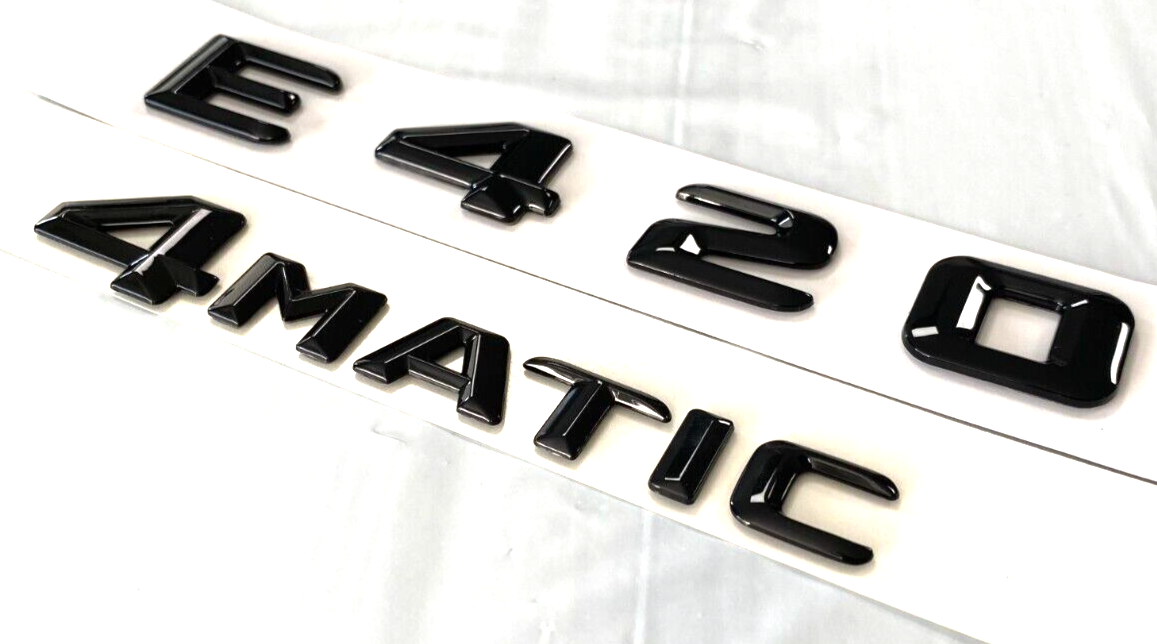 2X GLOSS BLACK E420+4MATIC FOR MERCEDES E420 REAR TRUNK EMBLEM BADGE NAMEPLATE