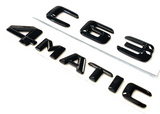2X BLACK C63 + 4MATIC FOR MERCEDES C63 REAR TRUNK NAMEPLATE EMBLEM BADGE DECAL