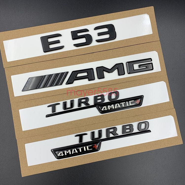 Gloss Black For Mercedes E53 AMG TURBO 4 MATIC Trunk Emblem Badge Sticker Set