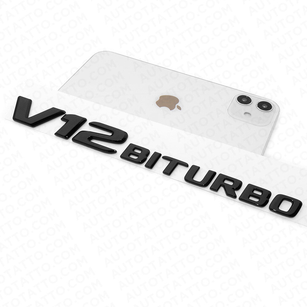 2pcs 17+ V12 BITURBO AMG Side Fender Marker Nameplate Emblem Badge Gloss Black