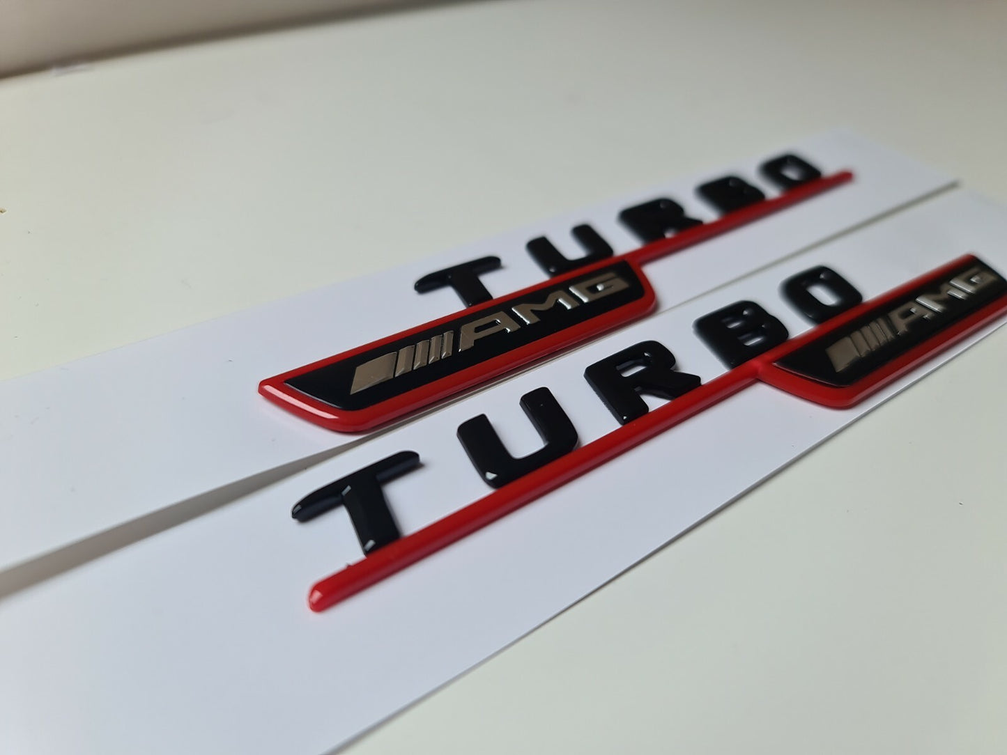 Pair of turbo AMG gloss Black Red side badge emblem for Mercedes A35 CLA35 GLA35