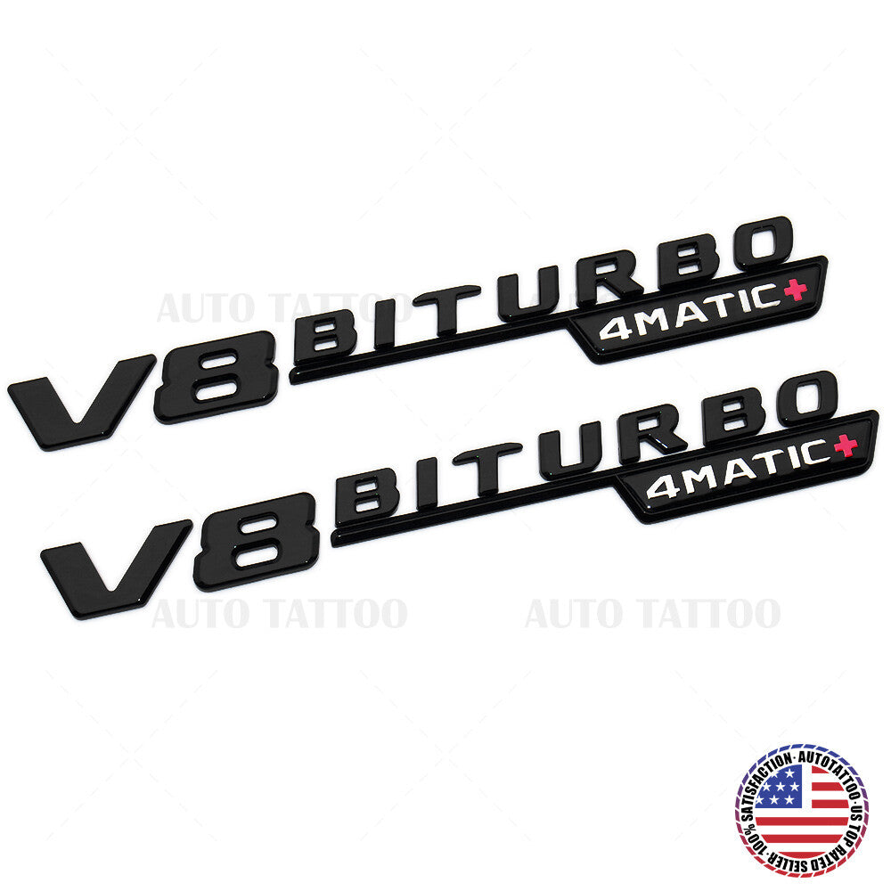 2x 17+ V8 BITURBO 4MATIC Plus + AMG Logo Fender Side Marker Emblem Badge Black