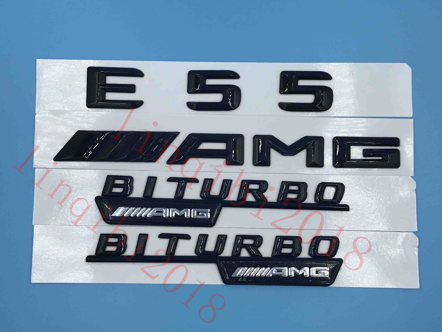Gloss Black " E55 AMG BITURBO ///AMG " Number Emblem Sticker for Mercedes-Benz