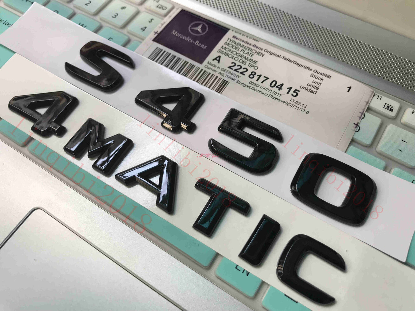 Gloss Black " S450 4 MATIC " Number Letters Trunk Badge Emblem