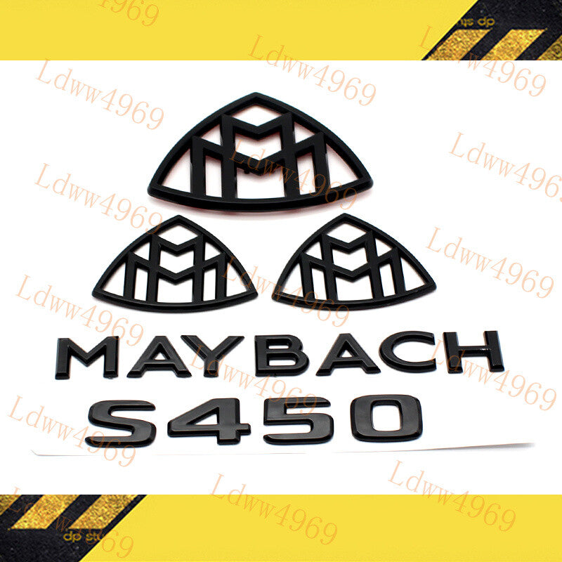 5pcs Glossy Black MAYBACH Letters Trunk Badge Emblem For S-Class W222 S450