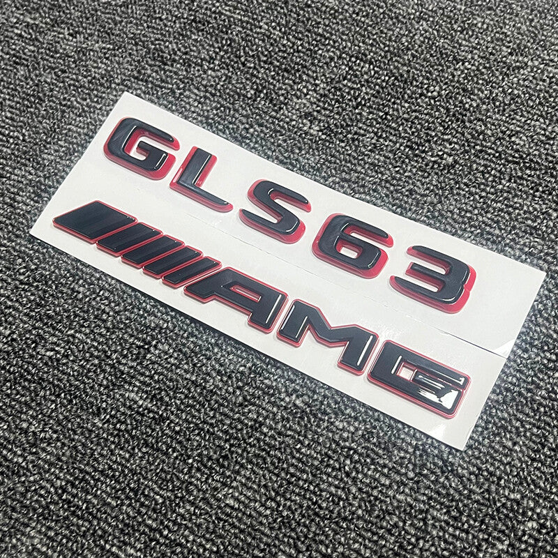 2pcs Gloss Black RED GLS63 AMG Emblem Badge Sticker Set For Mercedes Benz GLS63