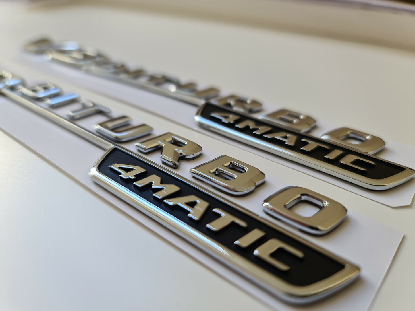 Pair of V8 Biturbo 4matic side wing badge emblem silver chrome for Mercedes amg