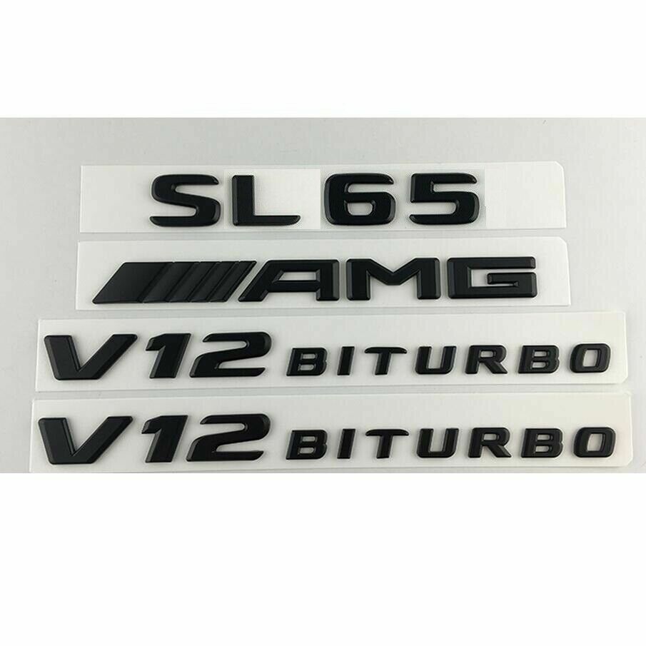 Black SL65 AMG V12 BITURBO Trunk Fender Letters Badges Emblems for Mercedes Benz