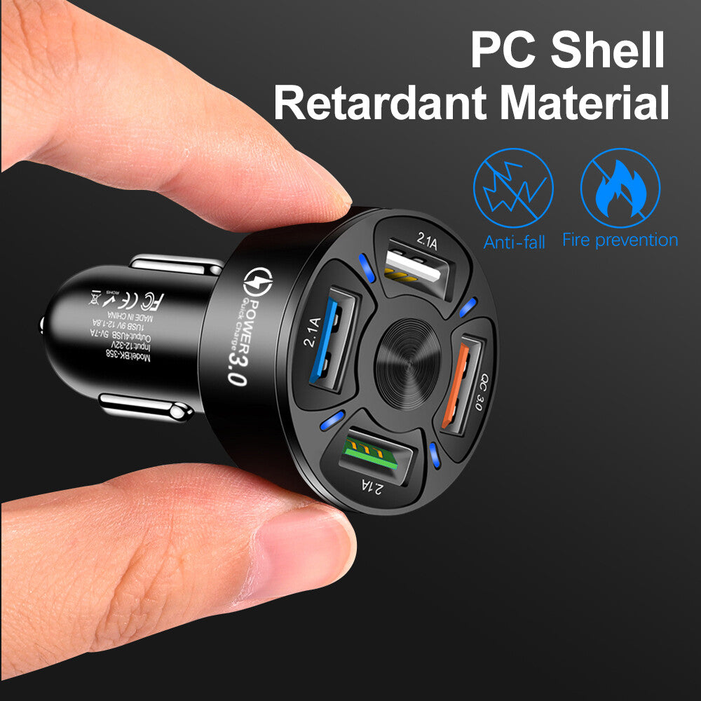 4Port USB Phone Car Charger Adapter LED Display QC 3.0 Fast Charging Accessories