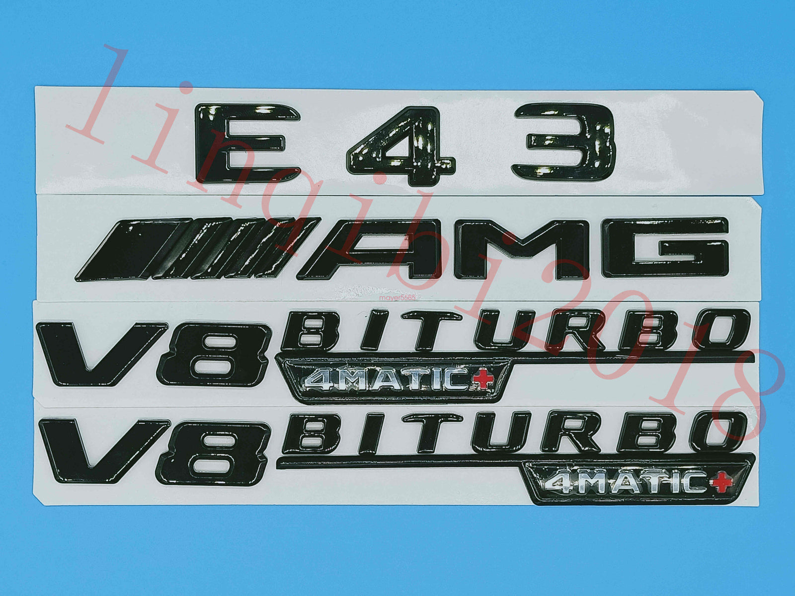 Gloss Black Flat "E43 AMG V8 BITURBO" Trunk Embl Badge Sticker for Mercedes Benz