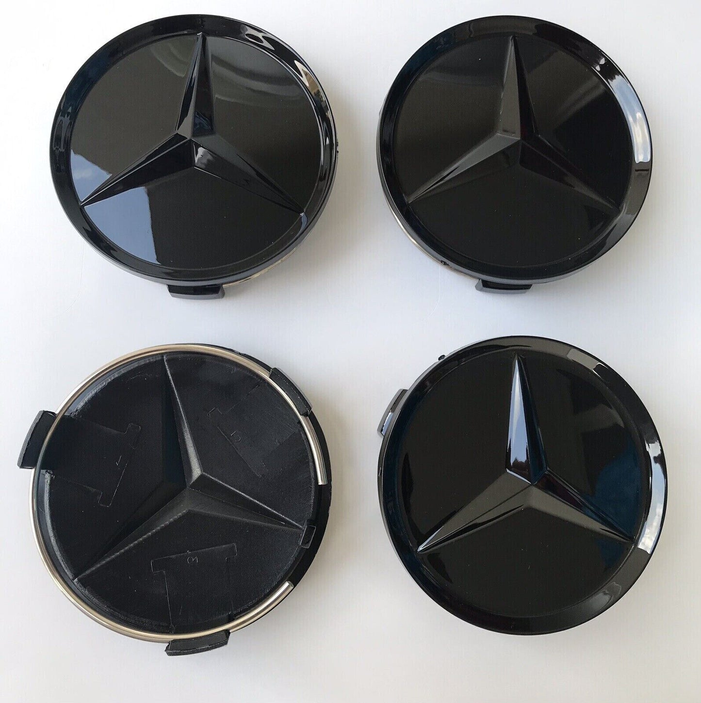 4X Mercedes AMG Emblem Logo Wheel Center Hub Cover Badge Full Black 75mm