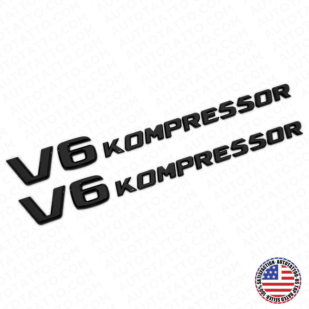 2x Mercedes 02-04 Gloss Black V6 Kompressor Side Fender Logo Marker Emblem Badge