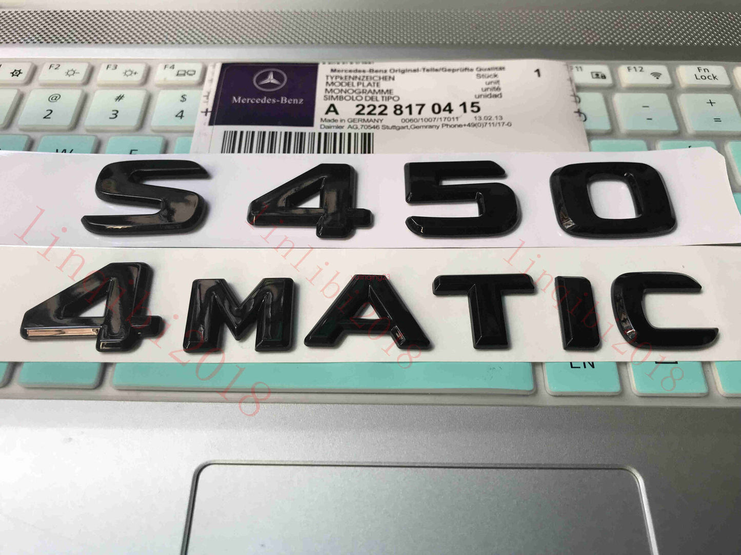 Gloss Black " S450 4 MATIC " Number Letters Trunk Badge Emblem