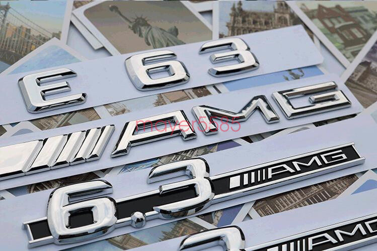 Chrome " E63+ AMG + 6.3 AMG" Letters Trunk Embl Badge Sticker for Mercedes Benz