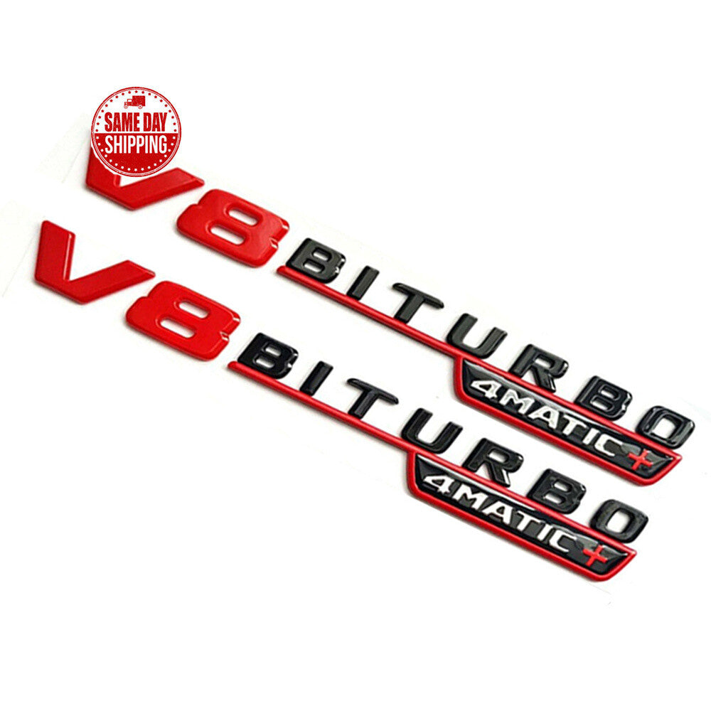 V8 BITURBO 4MATIC+ Plus Fender Emblem Red Black For Mercedes GLE63 C63 S63 GT63