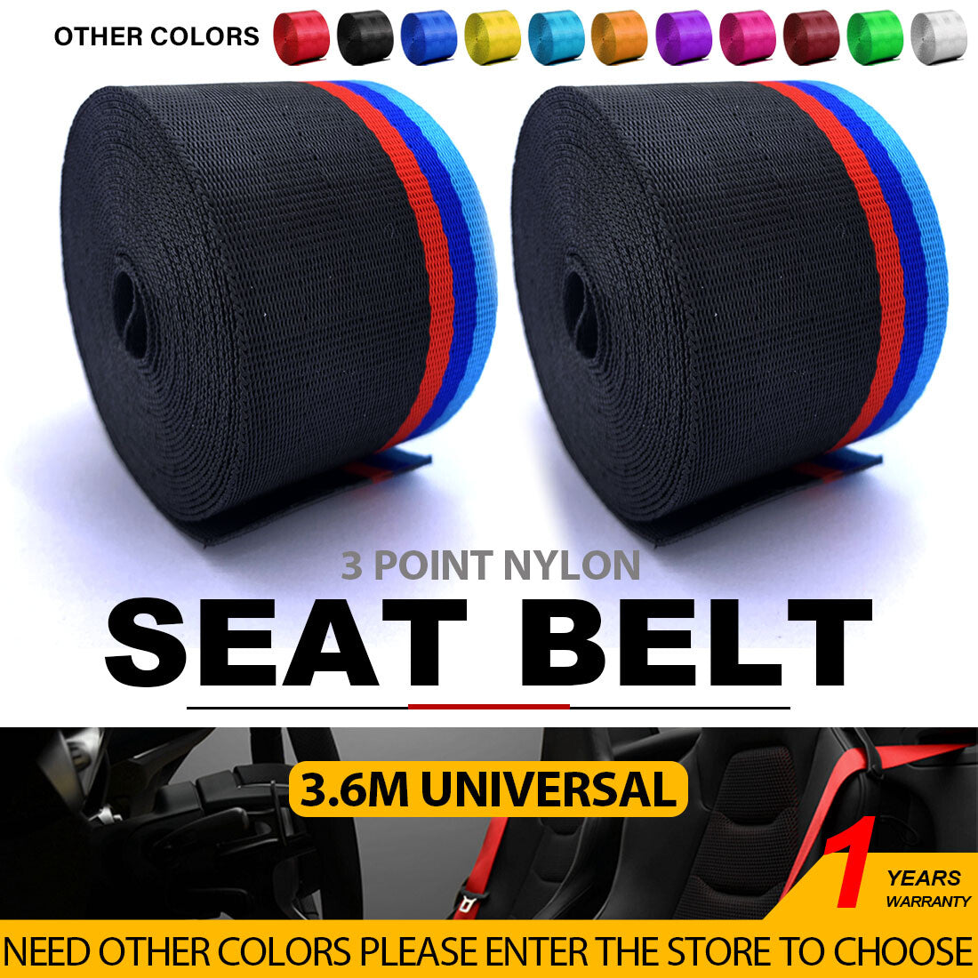 Universal BMW 2 Roll 3.6M Nylon Safety Strap Retractable Van Car Seat Lap Belt