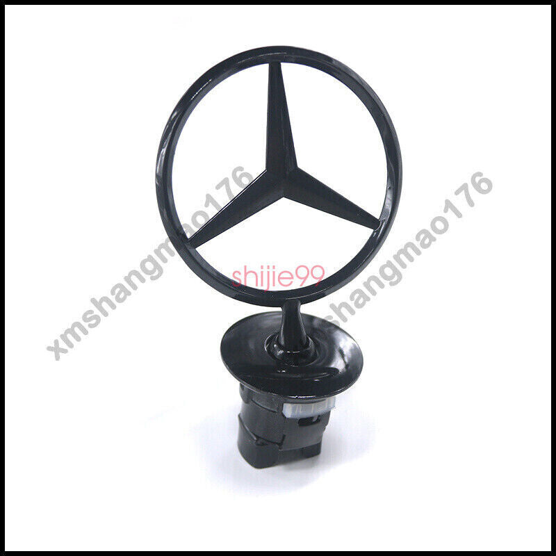 For Mercedes Benz Gloss Black Front Hood Ornament Star Mounted Emblem C E S AMG
